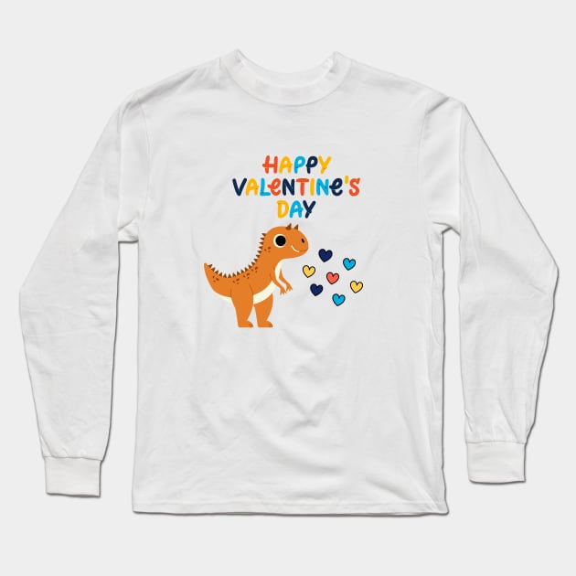 Happy Valentines Day Dinosaur Long Sleeve T-Shirt by Texas Bloomin’